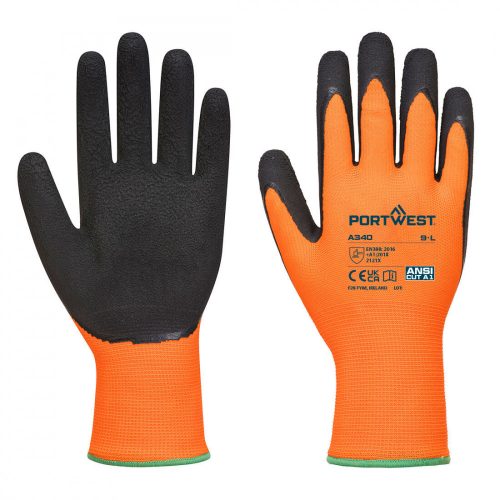 Portwest A340 Hi-Vis Grip latex védőkesztyű narancs/fekete színben