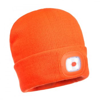   Portwest B029 Beanie USB újratölthető LED-es fejlámpa narancs színben