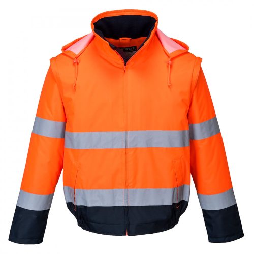 Portwest C464 Hi-Vis 2 az 1-ben Essential Lite bomber kabát narancs/navy színben