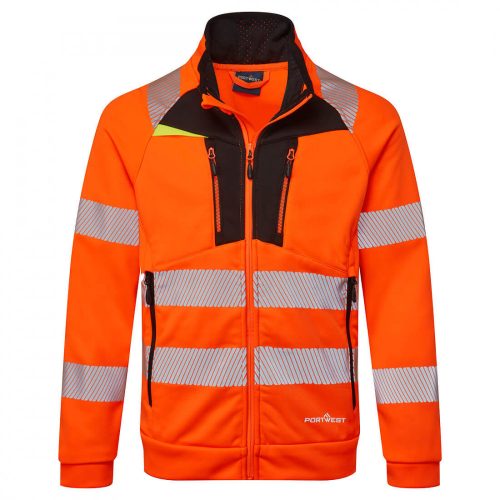 Portwest DX477 DX4 Hi-Vis kapucnis cipzáras pulóver narancs/fekete színben