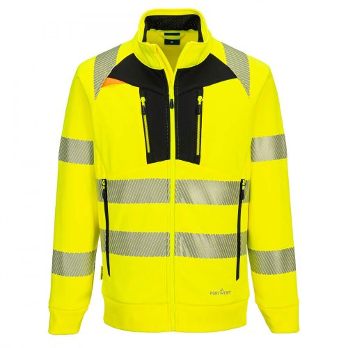 Portwest DX477 DX4 Hi-Vis kapucnis cipzáras pulóver sárga/fekete színben