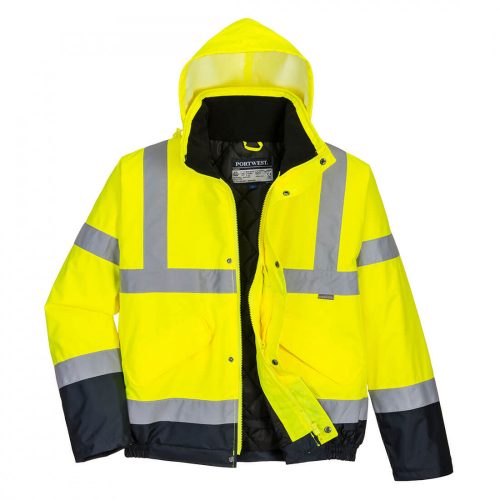 Portwest S266 Hi-Vis kéttónusú bomber kabát sárga/navy színben