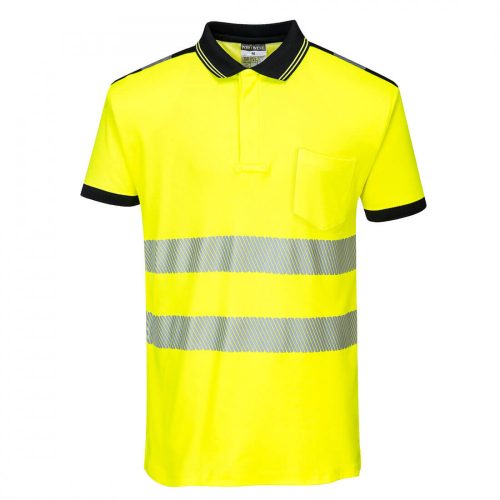 Portwest T180 PW3 Hi-Vis galléros póló sárga/fekete színben