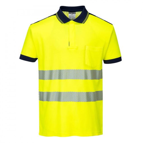 Portwest T180 PW3 Hi-Vis galléros póló sárga/navy színben