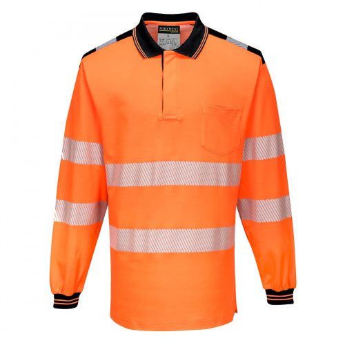 Portwest T184 PW3 Hi-Vis hosszú ujjú galléros póló narancs/fekete színben