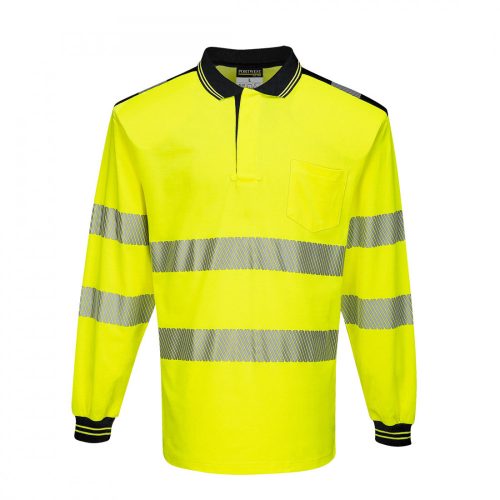 Portwest T184 PW3 Hi-Vis hosszú ujjú galléros póló sárga/fekete színben