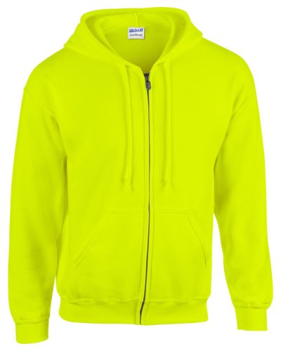 Gildan GI18600 unisex cipzáros kapucnis pulóver - safety green szín