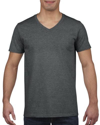 Gildan GI64V00 pamut V-nyakú férfi póló - dark heather szín