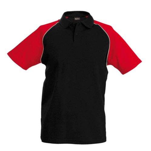 Kariban KA226 kéttónusú galléros férfi póló - black/red szín