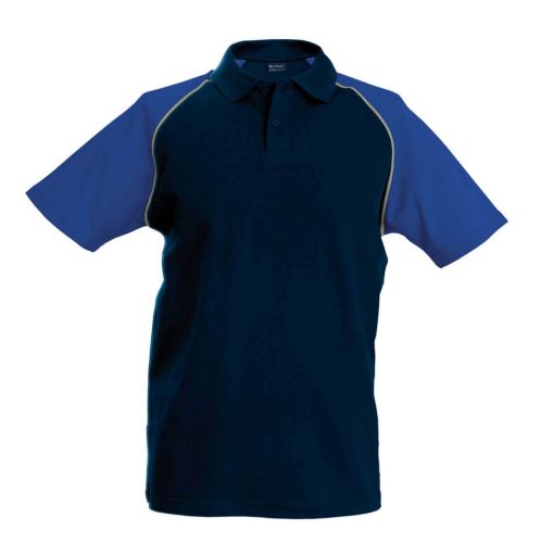 Kariban KA226 kéttónusú galléros férfi póló - navy/royal blue szín