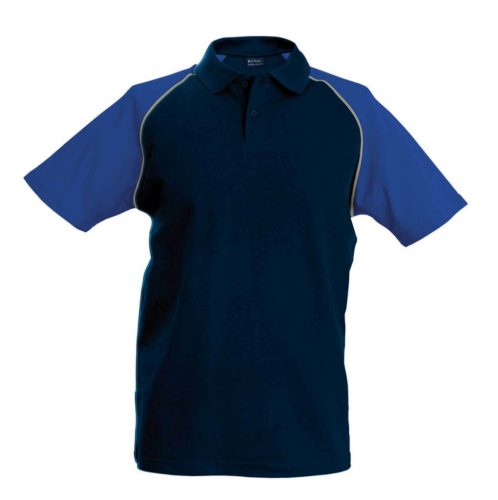 Kariban KA226 kéttónusú galléros férfi póló - navy/royal blue szín