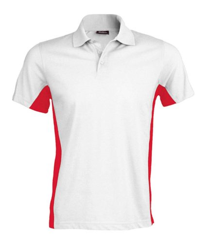 Kariban KA232 kéttónusú galléros férfi pique póló - white/red szín