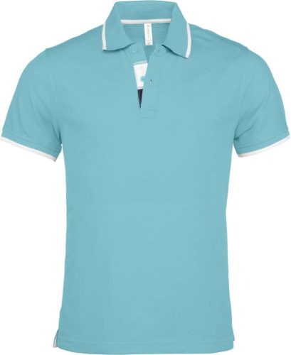 Kariban KA245 galléros férfi rövid ujjú póló - light turquoise/white/navy szín