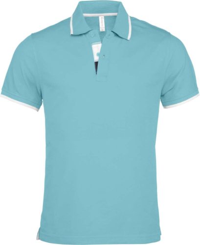 Kariban KA245 galléros férfi rövid ujjú póló - light turquoise/white/navy szín
