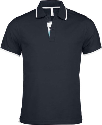 Kariban KA245 galléros férfi rövid ujjú póló - navy/white/light turquoise szín