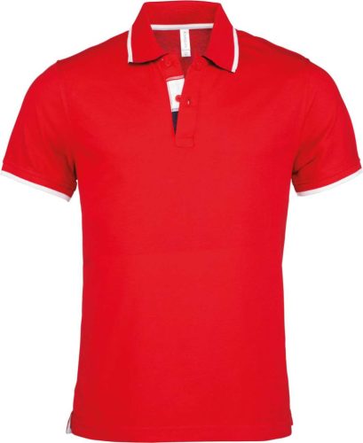 Kariban KA245 galléros férfi rövid ujjú póló - red/white/navy szín