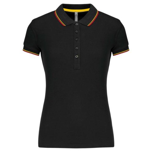 Kariban KA251 női galléros rövid ujjú póló - black/red/yellow szín