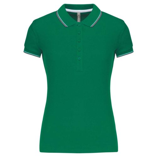 Kariban KA251 női galléros rövid ujjú póló - kelly green/light grey/white szín