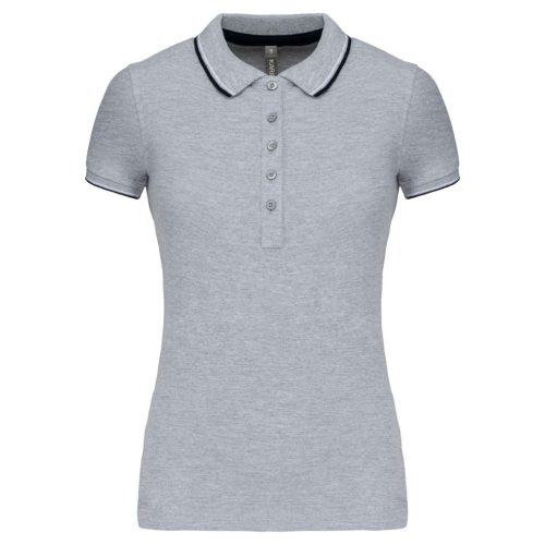 Kariban KA251 női galléros rövid ujjú póló - Oxford grey/navy/white szín