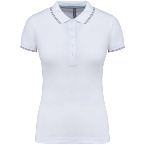 Kariban KA251 női galléros rövid ujjú póló - white/sky blue/light grey szín
