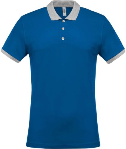 Kariban KA258 kéttónusú galléros férfi póló - light royal blue/Oxford grey szín