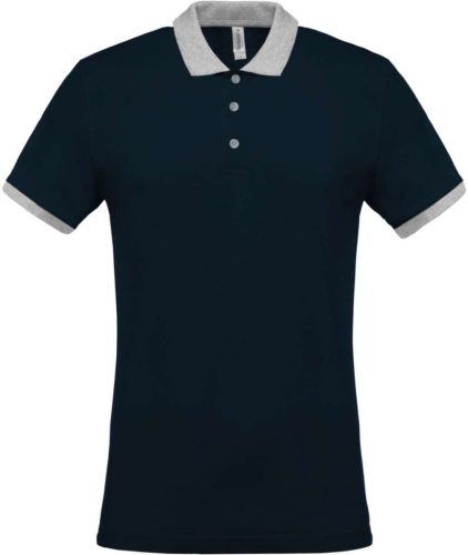 Kariban KA258 kéttónusú galléros férfi póló - navy/Oxford grey szín