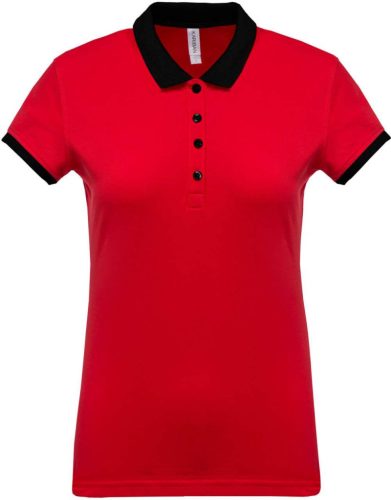 Kariban KA259 kéttúnusú galléros női póló - red/black szín