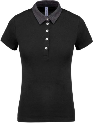 Kariban KA261 kéttónusú galléros női póló - black/dark grey heather szín