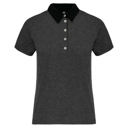 Kariban KA261 kéttónusú galléros női póló - dark grey heather/black szín