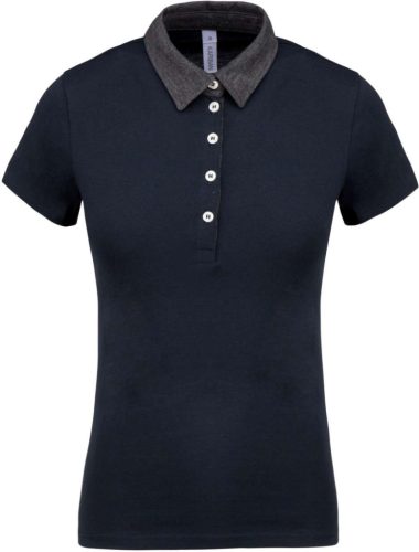 Kariban KA261 kéttónusú galléros női póló - navy/dark grey heather szín