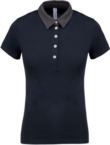 Kariban KA261 kéttónusú galléros női póló - navy/dark grey heather szín