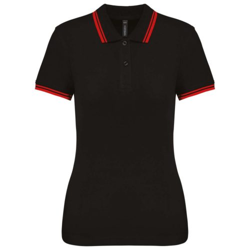 Kariban KA273 slimfit női galléros póló - black/red szín