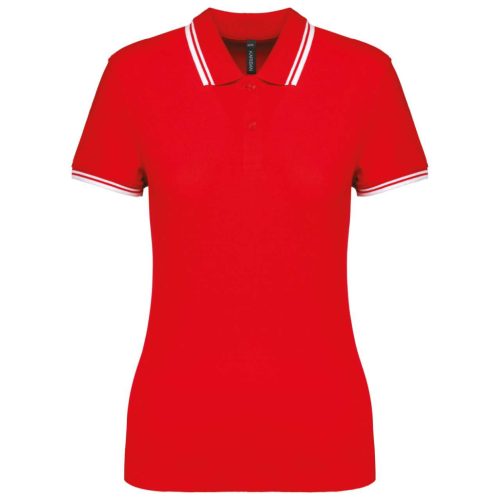 Kariban KA273 slimfit női galléros póló - red/white szín