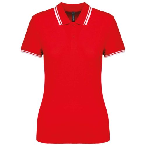 Kariban KA273 slimfit női galléros póló - red/white szín