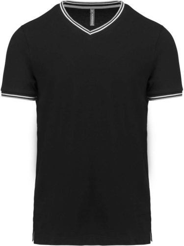 Kariban KA374 V-nyakú férfi piqué póló - black/light grey/white szín