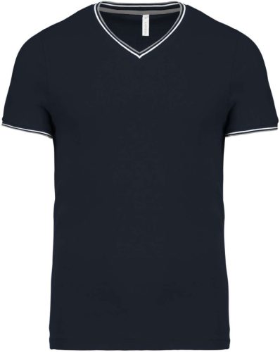 Kariban KA374 V-nyakú férfi piqué póló - navy/light grey/white szín