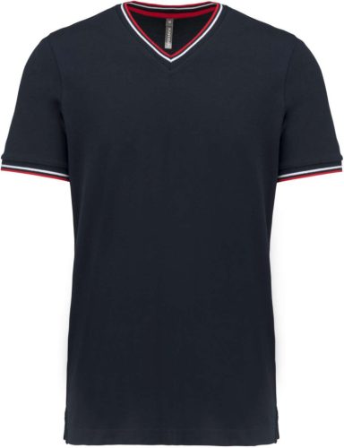 Kariban KA374 V-nyakú férfi piqué póló - navy/red/white szín