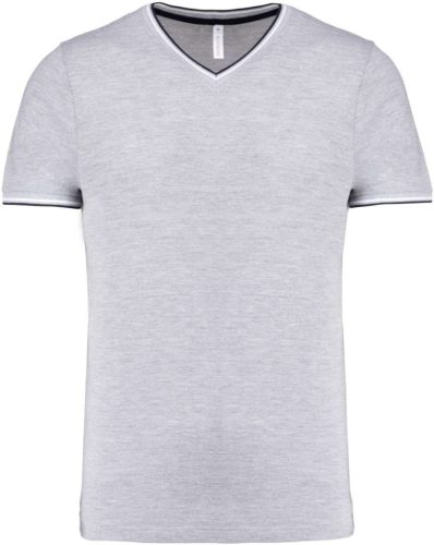 Kariban KA374 V-nyakú férfi piqué póló - Oxford grey/navy/white szín