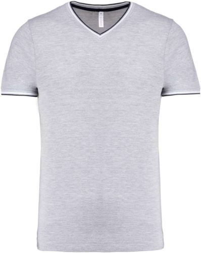 Kariban KA374 V-nyakú férfi piqué póló - Oxford grey/navy/white szín