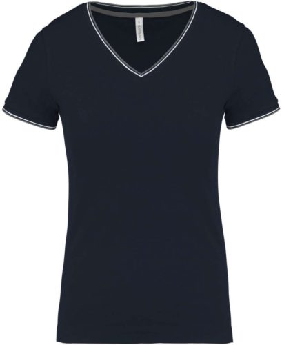 Kariban KA394 női V-nyakú piqué póló - navy/light grey/white szín