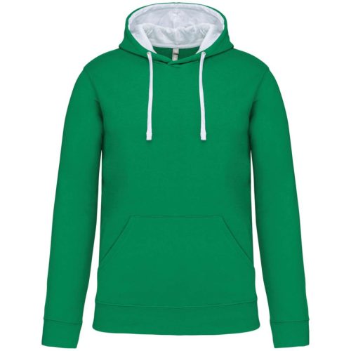 Kariban KA446 kontrasztos férfi kapucnis pulóver - light kelly green/white szín
