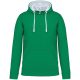 Kariban KA446 kontrasztos férfi kapucnis pulóver - light kelly green/white szín