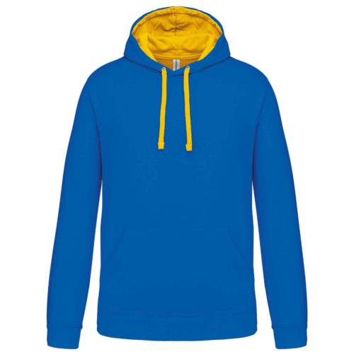 Kariban KA446 kontrasztos férfi kapucnis pulóver - light royal blue/yellow szín