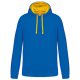 Kariban KA446 kontrasztos férfi kapucnis pulóver - light royal blue/yellow szín