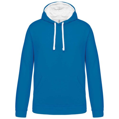 Kariban KA446 kontrasztos férfi kapucnis pulóver - tropical blue/white szín