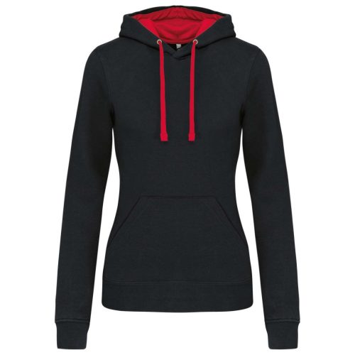 Kariban KA465 kontrasztos női kapucnis felső - black/red szín