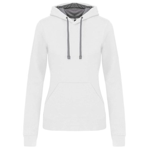 Kariban KA465 kontrasztos női kapucnis felső - white/fine grey szín