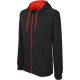 Kariban KA466 kontrasztos férfi kapucnis felső - black/red szín