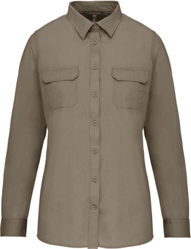 Kariban KA591 női hosszú ujjú safari ing - light khaki szín