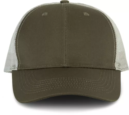 K-UP KP110 Oeko-Tex 6 paneles kamionos baseball sapka - khaki/light grey színben